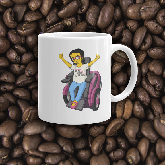 coffee mug Not All Actor Use Stairs yellow cartoon Raising Dion Esperanza Netflix Sammi Haney ableism disability rights inclusion wheelchair actors disabilities actress