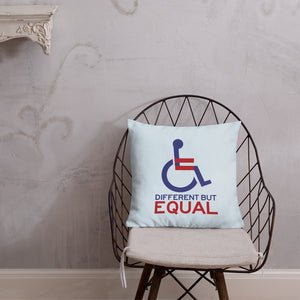 pillow different but equal disability logo equal rights discrimination prejudice ableism special needs awareness diversity wheelchair inclusion acceptance