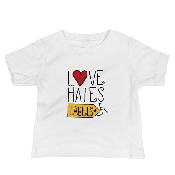 baby Shirt Love Hates Labels disability special needs awareness diversity wheelchair inclusion inclusivity acceptance