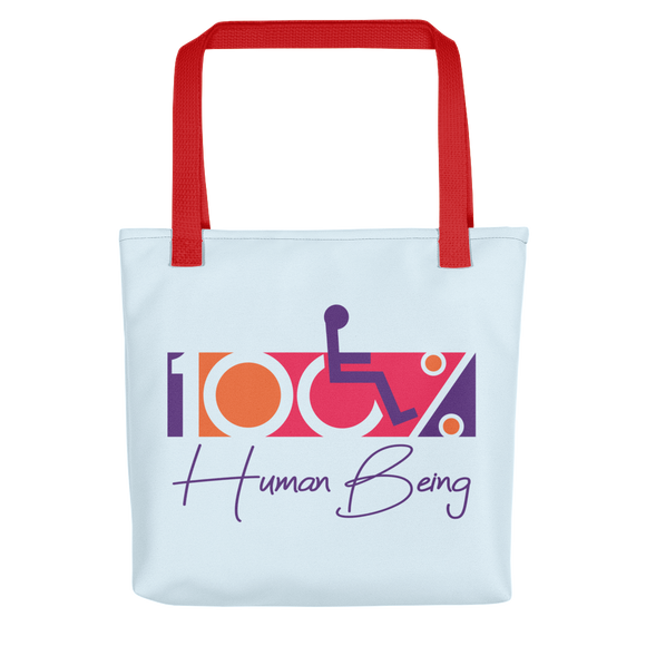 tote bag 100% Human Being disabled handicapped disability special needs awareness inclusivity acceptance activism