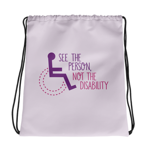 drawstring bag see the person not the disability wheelchair inclusion inclusivity acceptance special needs awareness diversity
