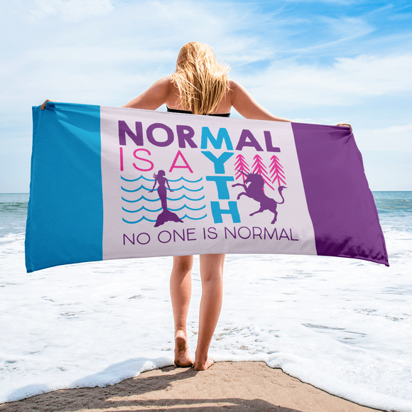 beach towel normal is a myth mermaid unicorn peer pressure popularity disability special needs awareness inclusivity acceptance
