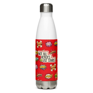 Not All Heroes Use Stairs (Stainless Steel Water Bottle) Comic Book Speech Bubbles Pattern