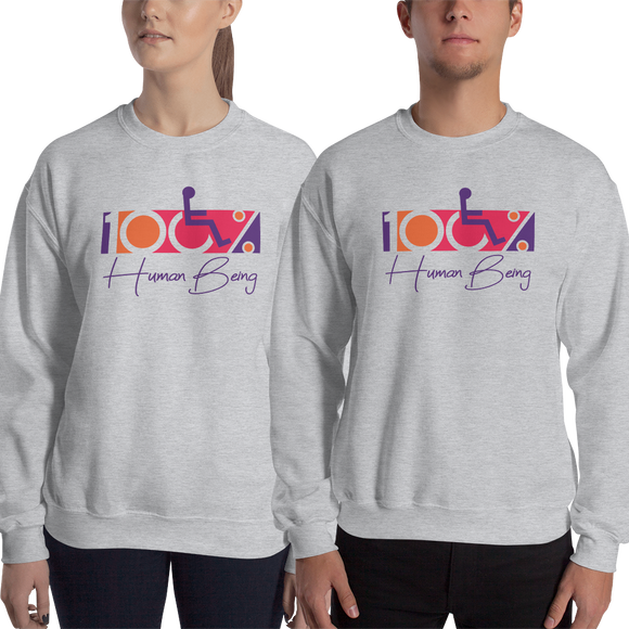 sweatshirt 100% Human Being disabled handicapped disability special needs awareness inclusivity acceptance activism