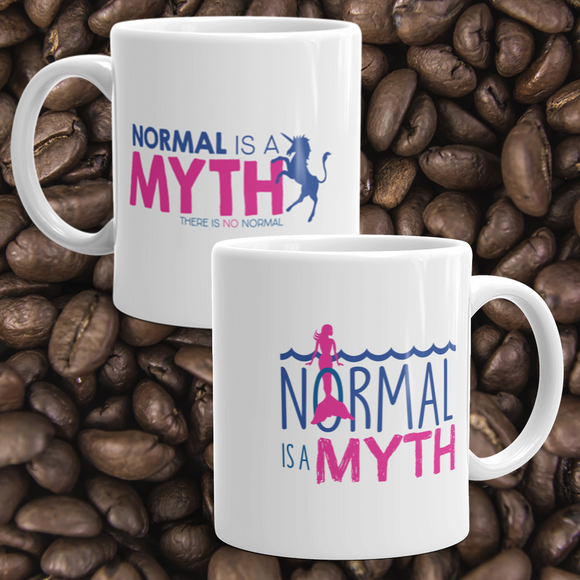 coffee mug normal is a myth mermaid unicorn peer pressure popularity disability special needs awareness inclusivity acceptance