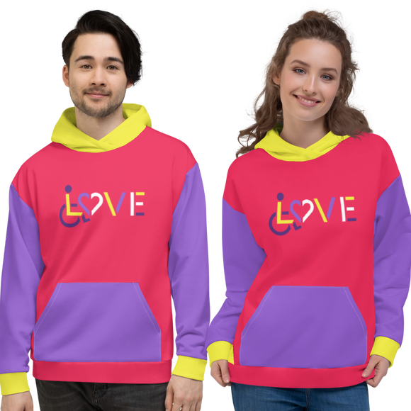 LOVE (for the Disability Community) Unisex Color Block Hoodie