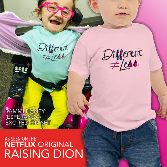 baby Shirt Different Does Not Equal Less Netflix's Raising Dion Esperanza Sammi Haney disability disabled wheelchair special needs