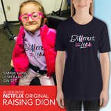 Shirt Different Does Not Equal Less Netflix Raising Dion Esperanza Sammi Haney #DDNEL disability inclusion wheelchair awareness