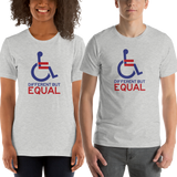 shirt different but equal disability logo equal rights discrimination prejudice ableism special needs awareness diversity wheelchair inclusion acceptance