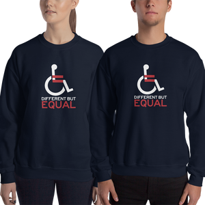 sweatshirt different but equal disability logo equal rights discrimination prejudice ableism special needs awareness diversity wheelchair inclusion acceptance