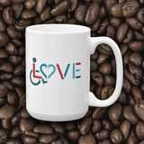 coffee mug showing love for the special needs community heart disability wheelchair diversity awareness acceptance disabilities inclusivity inclusion