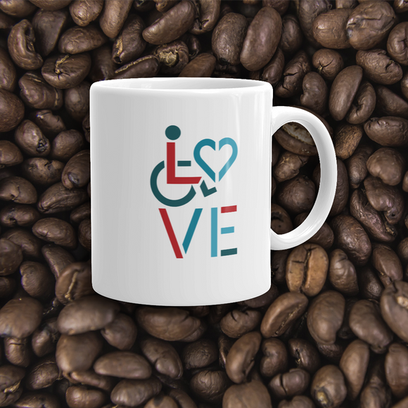 coffee cup showing love for the special needs community heart disability wheelchair diversity awareness acceptance disabilities inclusivity inclusion