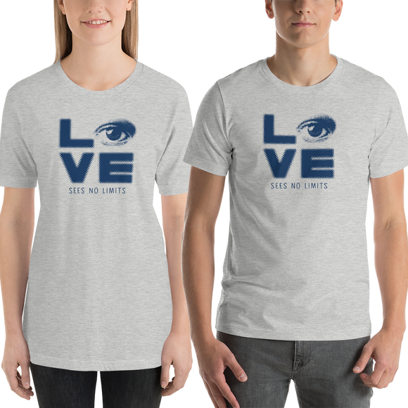 Shirt love sees no limits halftone eye luv heart disability special needs expectations future