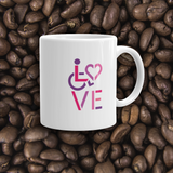 coffee mug showing love for the special needs community heart disability wheelchair diversity awareness acceptance disabilities inclusivity inclusion