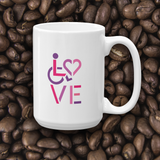 coffee mug showing love for the special needs community heart disability wheelchair diversity awareness acceptance disabilities inclusivity inclusion