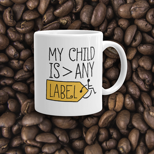 coffee mug Love Hates Labels disability special needs awareness diversity wheelchair inclusion inclusivity acceptance