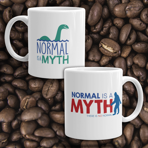 coffee mug normal is a myth big foot loch ness lochness yeti sasquatch disability special needs awareness inclusivity acceptance activism