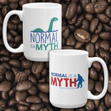 coffee mug normal is a myth big foot loch ness lochness yeti sasquatch disability special needs awareness inclusivity acceptance activism