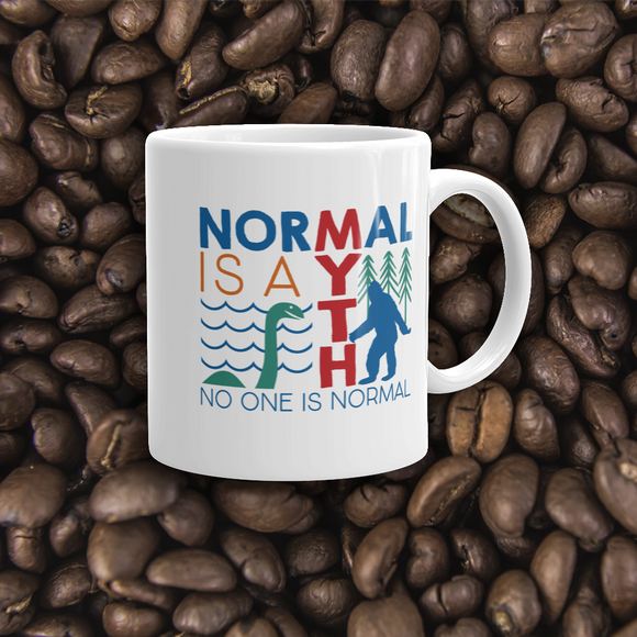 coffee mug normal is a myth big foot loch ness lochness yeti sasquatch disability special needs awareness inclusivity acceptance activism