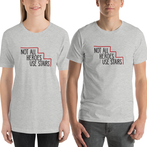 shirt Not All Heroes Use Stairs hero role model super star ableism disability rights inclusion wheelchair disability inclusive disabilities