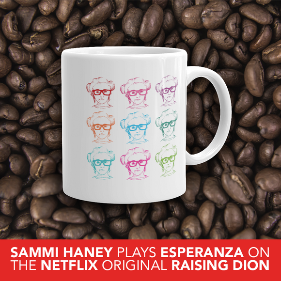 coffee mug 9 Different Colored Faces of Sammi Haney Esperanza Netflix Raising Dion fan sassy wheelchair pink glasses disability osteogenesis imperfecta OI