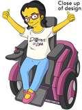 close up of Shirt yellow cartoon drawing illustration of Esperanza in wheelchair from Raising Dion Netflix Sammi Haney sassy girl pink glasses fan disability osteogenesis imperfecta