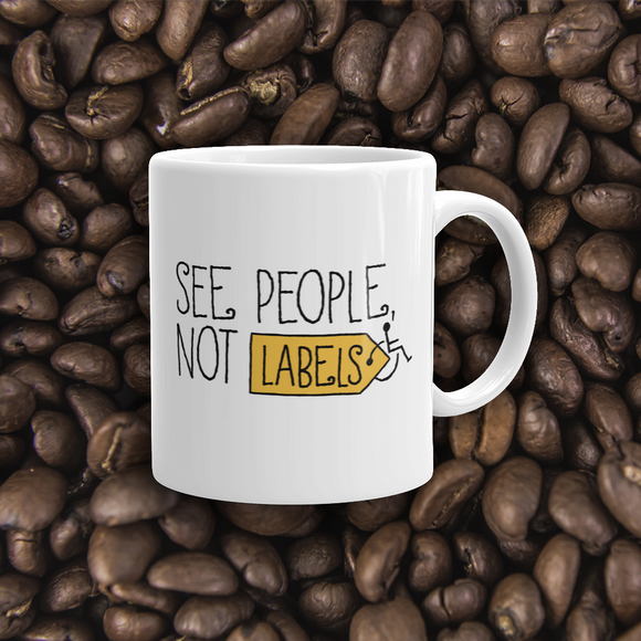 coffee mug people labels label disability special needs awareness diversity wheelchair inclusion inclusivity acceptance