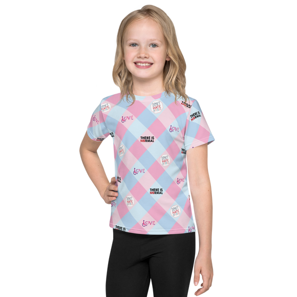 Disability Themed Small Patchwork (Unisex Kids Crew Neck T-shirt) Pastel Colors