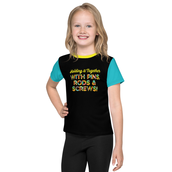 Holding It Together with Pins, Rods & Screws (Color Block Kids Crew Neck T-shirt)