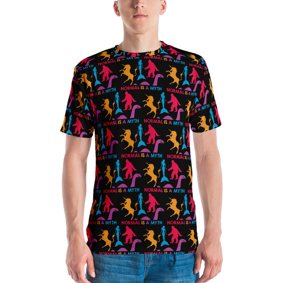 Normal is a Myth (Bigfoot, Mermaid, Unicorn & Loch Ness Monster Pattern) Men's Crew Neck T-shirt