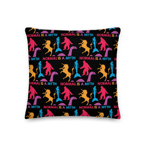 Normal is a Myth (Bigfoot, Mermaid, Unicorn & Loch Ness Monster Pattern) Premium Pillow