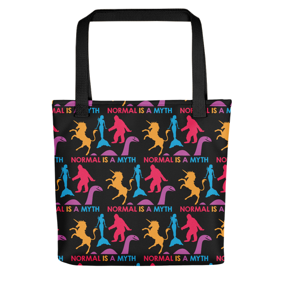 Normal is a Myth (Bigfoot, Mermaid, Unicorn & Loch Ness Monster Pattern) Tote Bag