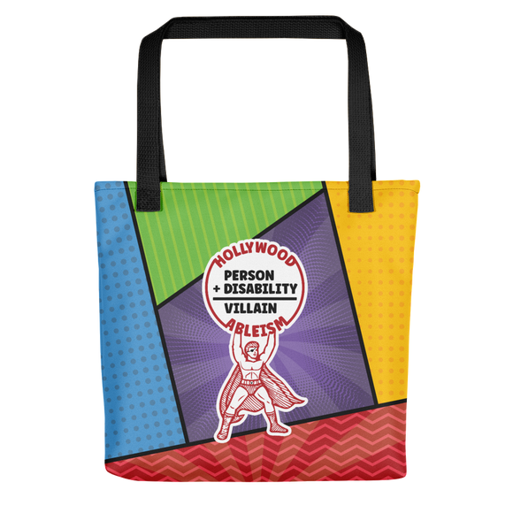 Hollywood Ableism: Person + Disability = Villain (Tote Bag Comic Pattern)