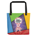Hollywood Ableism: Person + Disability = Villain (Tote Bag Comic Pattern)