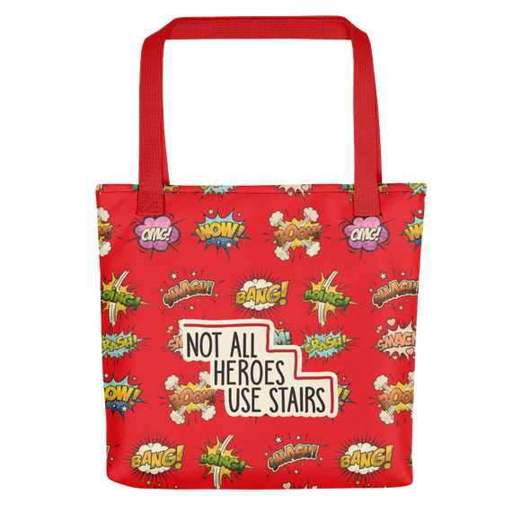 Not All Heroes Use Stairs (Tote Bag) Comic Book Speech Bubbles Pattern