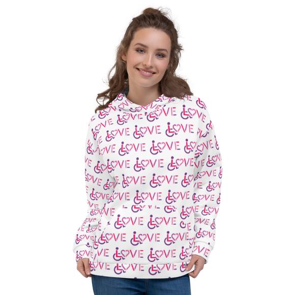 LOVE (for the Disability Community) Pattern - Women's White Hoodie