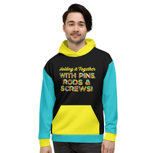 Holding It Together with Pins, Rods & Screws (Color Block Unisex Hoodie)