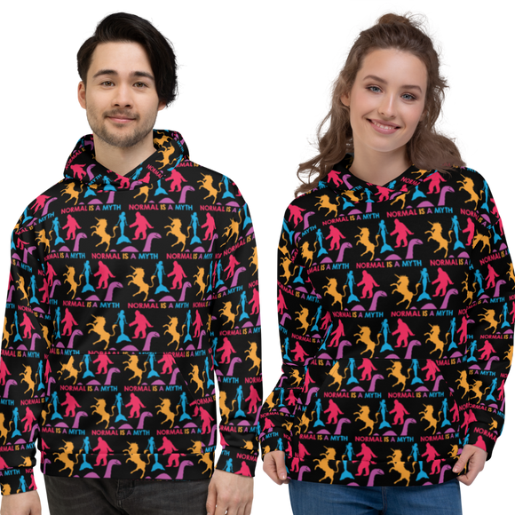 Normal is a Myth (Bigfoot, Mermaid, Unicorn & Loch Ness Monster Pattern) Unisex Hoodie