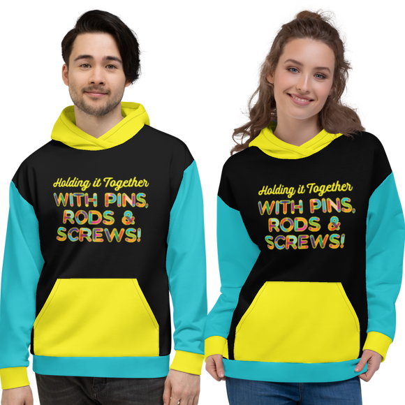 Holding It Together with Pins, Rods & Screws (Color Block Unisex Hoodie)