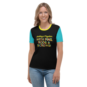 Holding It Together with Pins, Rods & Screws (Color Block Women's Crew Neck T-shirt)