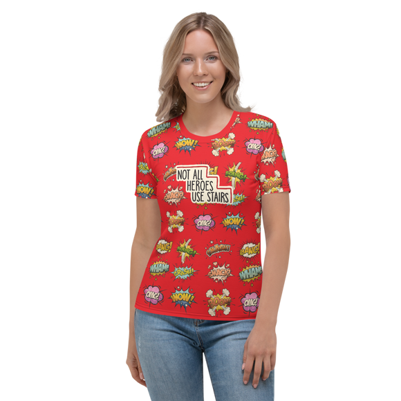 Not All Heroes Use Stairs (Women's Crew Neck T-shirt) Comic Book Speech Bubbles Pattern