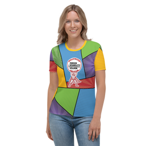 Hollywood Ableism: Person + Disability = Villain (Women's Crew Neck T-shirt Comic Pattern)