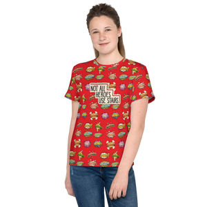 Not All Heroes Use Stairs (Youth Crew Neck T-shirt) Comic Book Speech Bubbles Pattern
