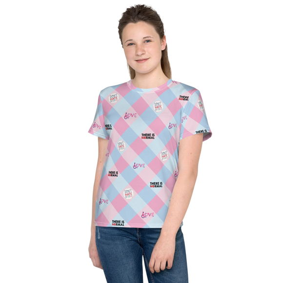 Disability Themed Small Patchwork (Unisex Youth Crew Neck T-shirt) Pastel Colors