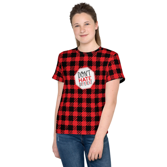 Don't Hate Different (Buffalo Plaid Youth Crew Neck T-shirt)