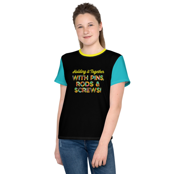Holding It Together with Pins, Rods & Screws (Color Block Youth Crew Neck T-shirt)