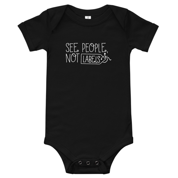 baby onesie babysuit bodysuit See people not labels label disability special needs awareness diversity wheelchair inclusion inclusivity acceptance