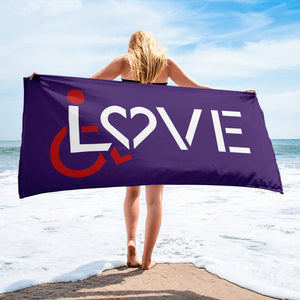 beach towel showing love for the special needs community heart disability wheelchair diversity awareness acceptance disabilities inclusivity inclusion