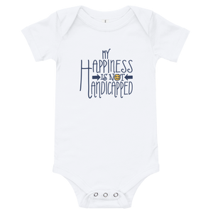 baby onesie babysuit bodysuit my happiness is not handicapped happy handicap quality of life disability disabled disabilities wheelchair fun pity limit restrict