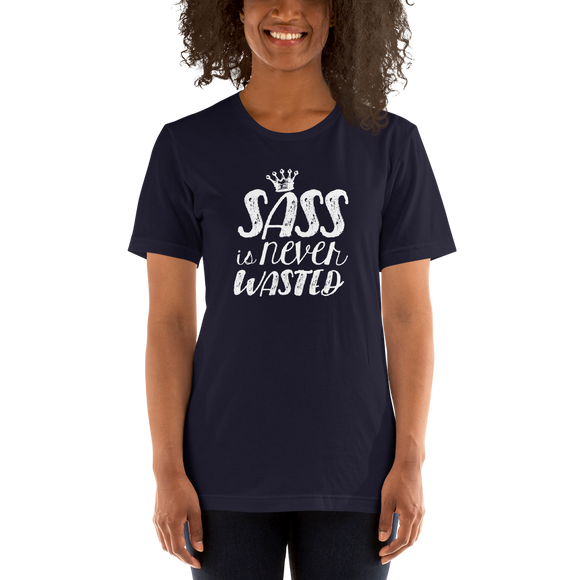 Shirt sass is never wasted sassy Raising Dion Esperanza fan Netflix Sammi Haney girl wheelchair pink glasses disability osteogenesis imperfecta